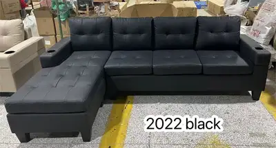 Sleek Black Sectional Sofa with Chrome Legs ️, View more