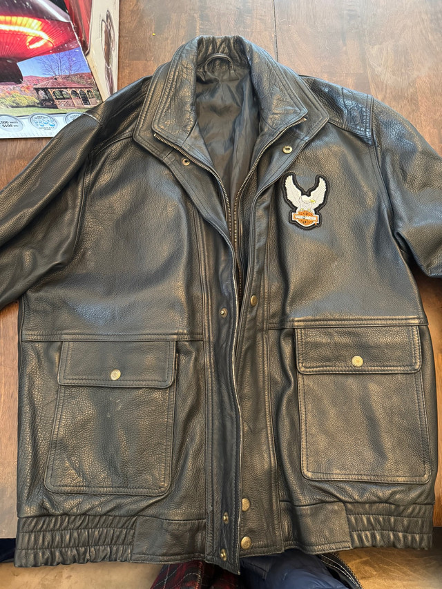 Leather jacket with Harley Davidson patches in Men's in Tricities/Pitt/Maple
