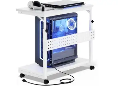 Cyclysio Computer Tower Stand with Charging Station, Adjustable PC Tower Stand with Pegboard, 2-Tier...