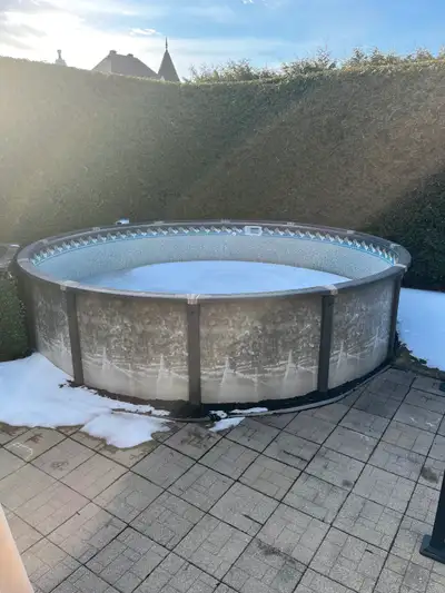 Pool needs new liner and motor. Sand filtration. Includes inner and outer stairs. Must dismantle you...