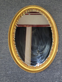 Vintage carved flowers wood framed oval mirror