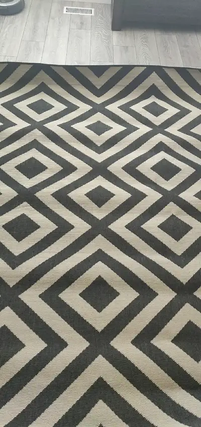 Surya Indoor/outdoor rug. Geometric pattern black/toffee colour. The size of the rug is 5'3"x7'6". B...