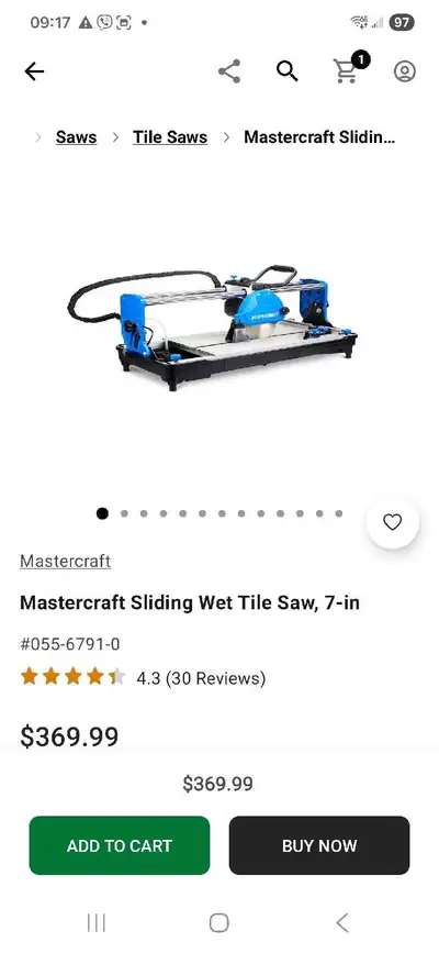 Mastercraft wet tile saw machine like NEW , View more