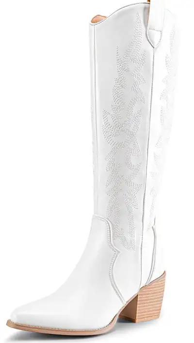New DREAM PAIRS Women’s Cowboy Boots Comfortable Pull On Zipper Chunky Heel Pointed Toe Embroidered...