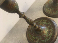 Two Vintage Made In India Detailed HANDPAINTED BRASS CANDLESTICK