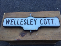 Vintage Porcelain “Wellesley Cott” Sign $850