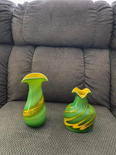 PAIR OF VINTAGE HANDBLOWN GLASS VASES, View more