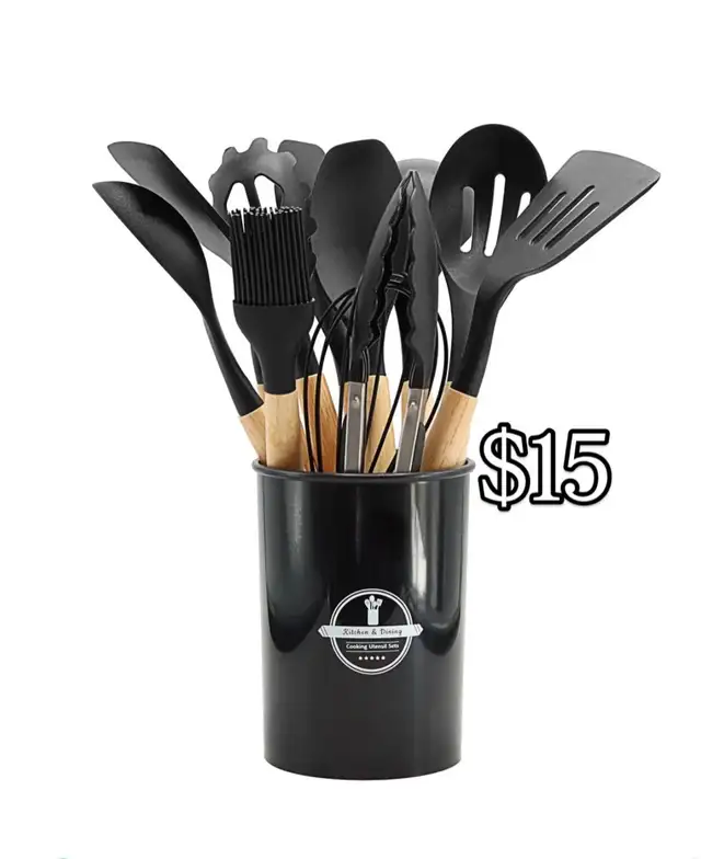 12-piece Non-stick Safe Kitchen Utensil Set with Wooden Handle in Kitchen & Dining Wares in Mississauga / Peel Region - Image 3
