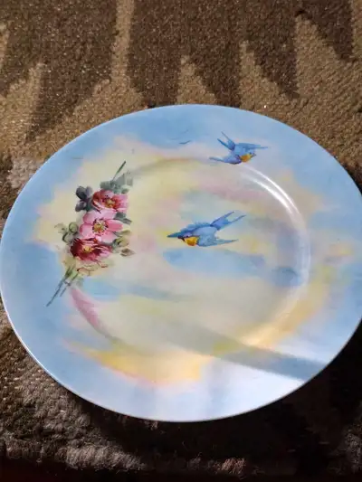 This vintage Thomas Bavaria plate features a delicate floral and bird design, making it a charming a...