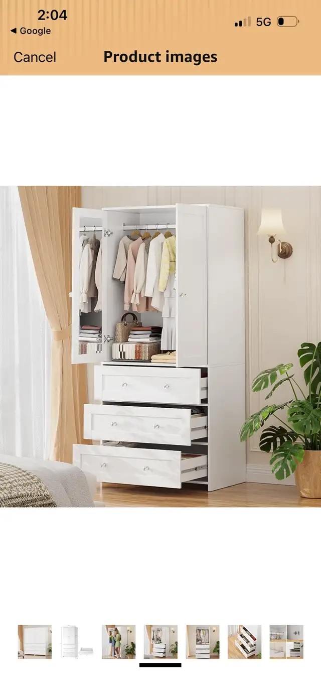 New White Wardrobe with 3 Drawers in Dressers & Wardrobes in Mississauga / Peel Region - Image 2