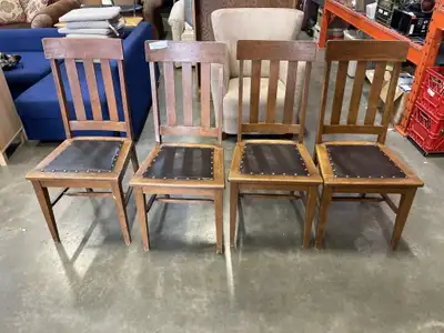 SET OF 4 DINING CHAIRS with LEATHER INSERT SEATS, View more