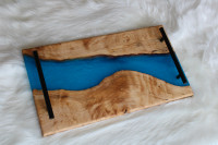 Birch Charcuterie Board/Serving Tray with Blue Resin River