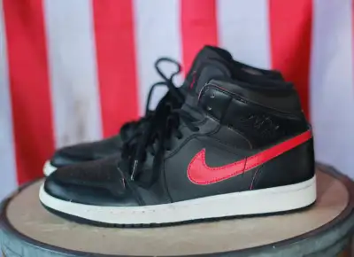 Nike Air Jordan One Mid Black Sport Red⎮Mens 10 US, View more