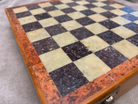 Vintage Retro WOODEN CHESS BACKGAMMON with MARBLE top area