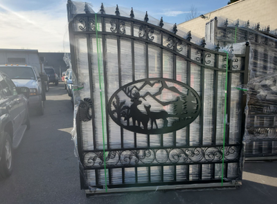 Portail en Fer à Double Battant en Acier 14 pieds (Deer Artwork), View more