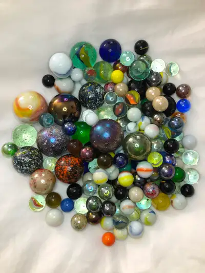 Lot of Vintage 1980s Glass Marbles, View more