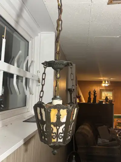 Antique pendant slag glass light fixture, View more