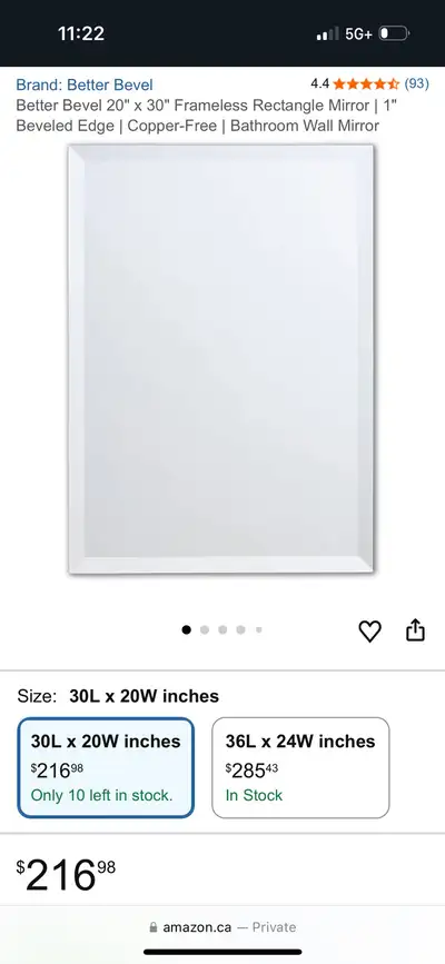 Better Bevel 20" x 30" frameless mirror, View more