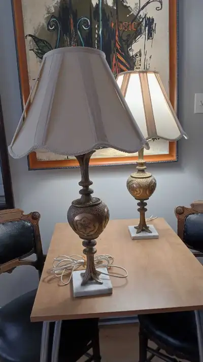 Pair of vintage brass table lamps, View more