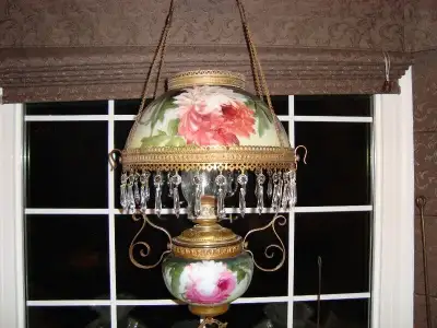 GREAT 1800'S HANGING OIL LAMP, View more