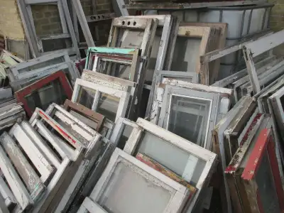 LARGE SELECTION OF OLD 1920s WOOD FRAME WINDOWS $10. EA., View more