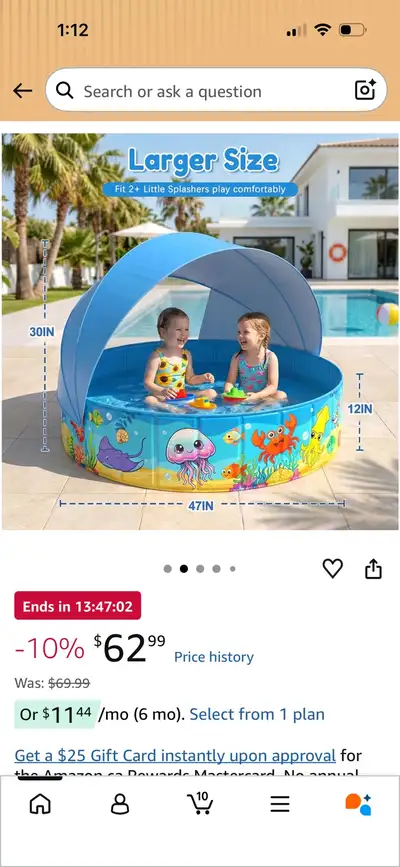  Foldable Water Play Pool with Canopy new , View more