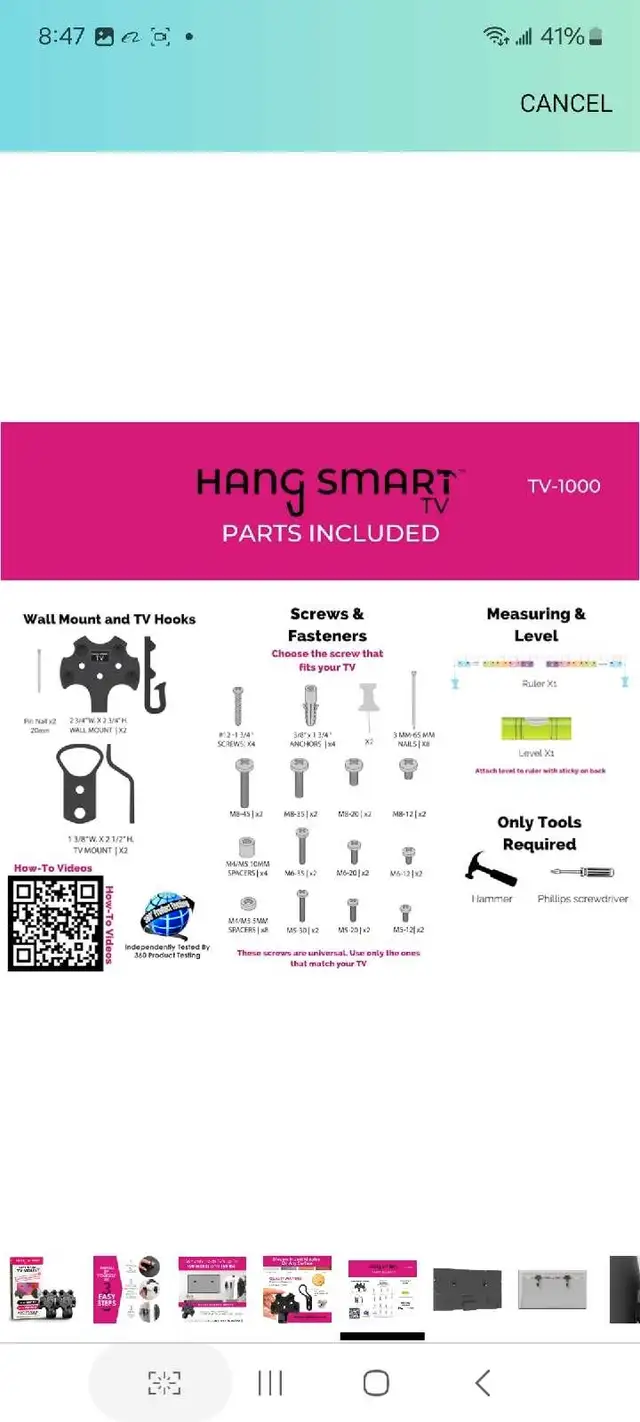 BUSHAD No Stud TV Wall Mount, No Drill TV Mount Brackets, Studle in TVs in Markham / York Region - Image 7