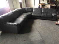 Large Grey Leather Sectional 9' 9" x 9' 9"