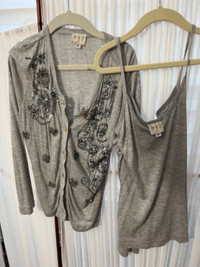 Sparkly Sequined Silver Gray Shirt & Camisole