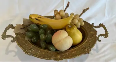 Footed Metal Fruit Bowl with Glass Fruit, View more