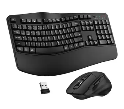 Wireless Keyboard and Mouse Combo, 2.4G Full Size Wave Keys Ergo, View more