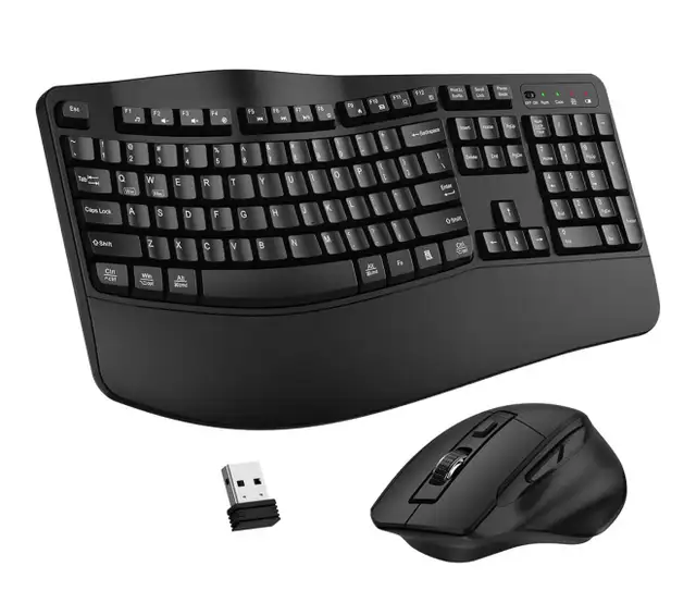 Wireless Keyboard and Mouse Combo, 2.4G Full Size Wave Keys Ergo in Mice, Keyboards & Webcams in Mississauga / Peel Region - Image 2