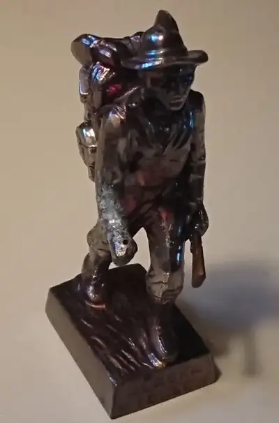 Vintage Copper Colored Metal Alaska Pioneer Statue with a Rifle, View more
