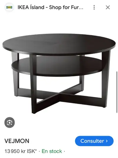 Table de salon brun foncé Ikea. 90 cm de circonférence, 48 cm de hauteur. En très bon état.