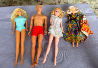 Vintage Barbie and Ken Doll, Case and vintage cloths