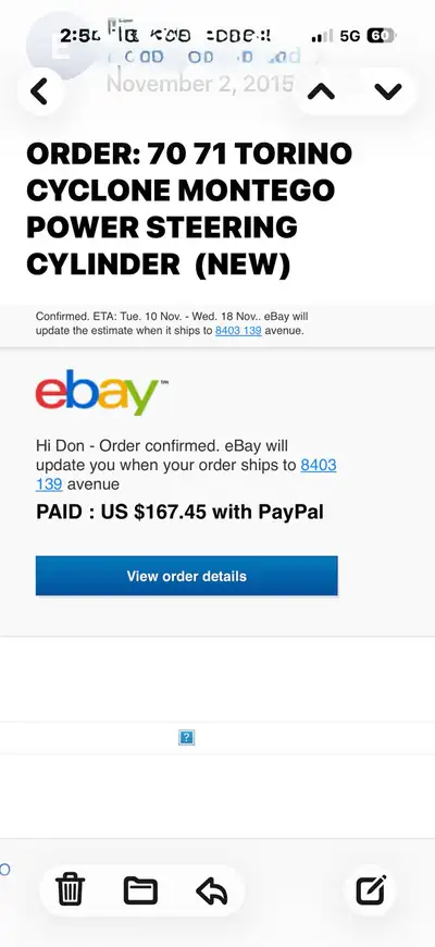 Brand new power steering cylinder for a 19 70–19 71 Trino cyclone Montego or Fairlane. Bought off of...