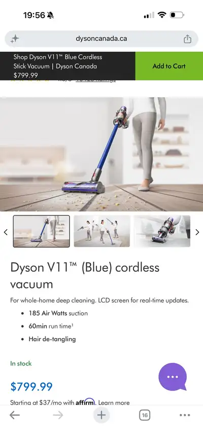 Dyson V11 Blue Cordless Vacuum in excellent condition. • Powerful cordless vacuum • Up to 60 minutes...
