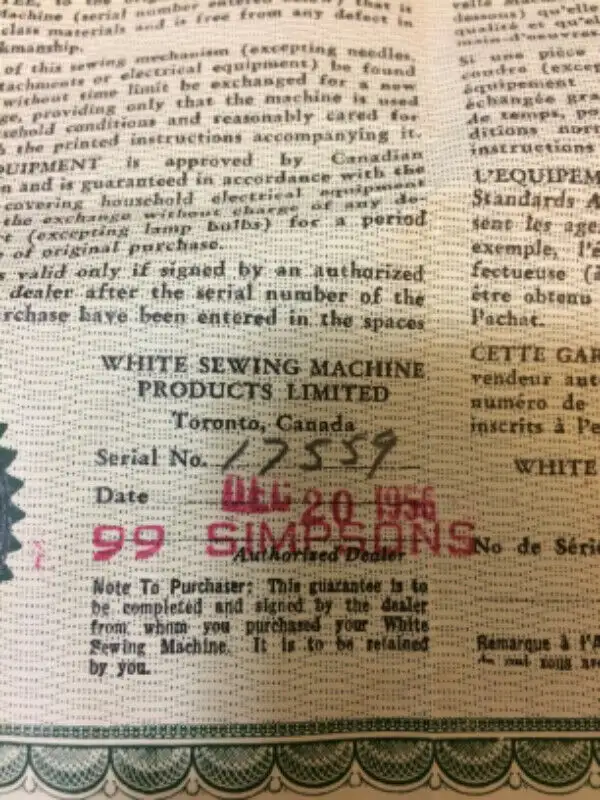 1956 Dressmaster Rotary Sewing Machine/Stand Vintage White Brand in Hobbies & Crafts in Oakville / Halton Region - Image 7