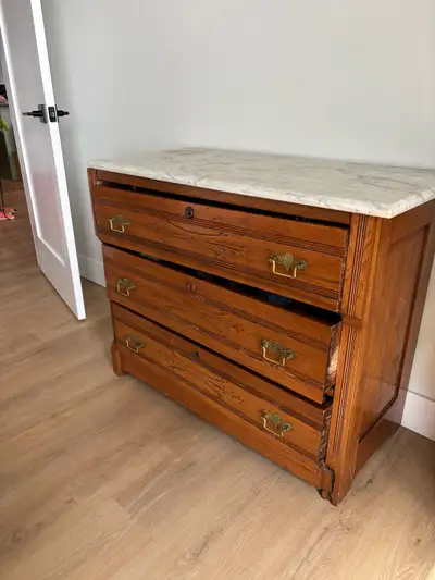 Solid wood dresser with marble top, View more