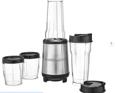 17-piece Farberware Single Serve Blender, includes mixer, 6 cups and 4 lids, 4 removable lip rings a...