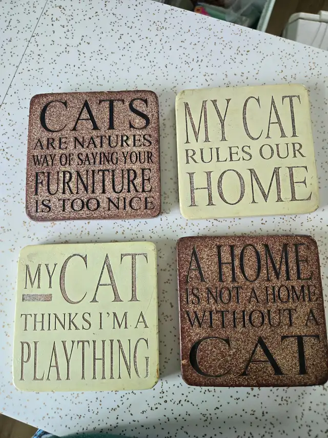 Four (4) Cat Coasters & Two (2) Cat Bowls in Other in Edmonton - Image 3