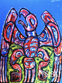 Aigle style Haida 36 x 40 - Peinture sur toile par Giba