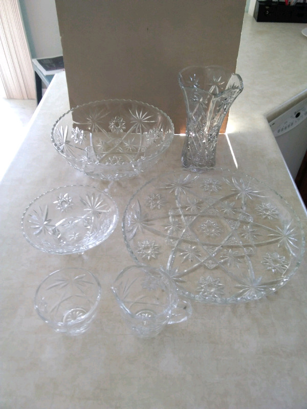 Used, Vintage Pin Wheel 6 Piece Cut Glass Set for sale  