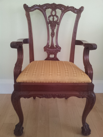 Two(2) massive Handcarved mahogany Throne arm Chairs 40x25", View more