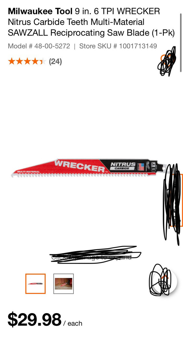 New Single Milwaukee 9” 6TPI Wrecker Nitrus Blades in Power Tools in Saskatoon - Image 2