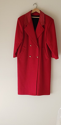 Manteau pure laine vierge rouge style classique des années 90