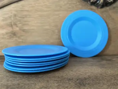 Vintage FISHER PRICE Pretend Kitchen  Food Blue Plates 4.5" 1998, View more