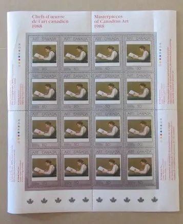 Masterpieces of Canadian Art 1988: Canada Stamp #1203 Plate Block of 16 stamps, with plate inscripti...