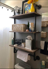 Industrial Pipe Shelf,Rustic Wall Shelf with Towel Bar,24" Towel
