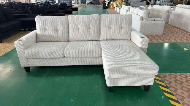 Premium Cream Corduroy Sectional Couch || 15% OFF Thanksgiving